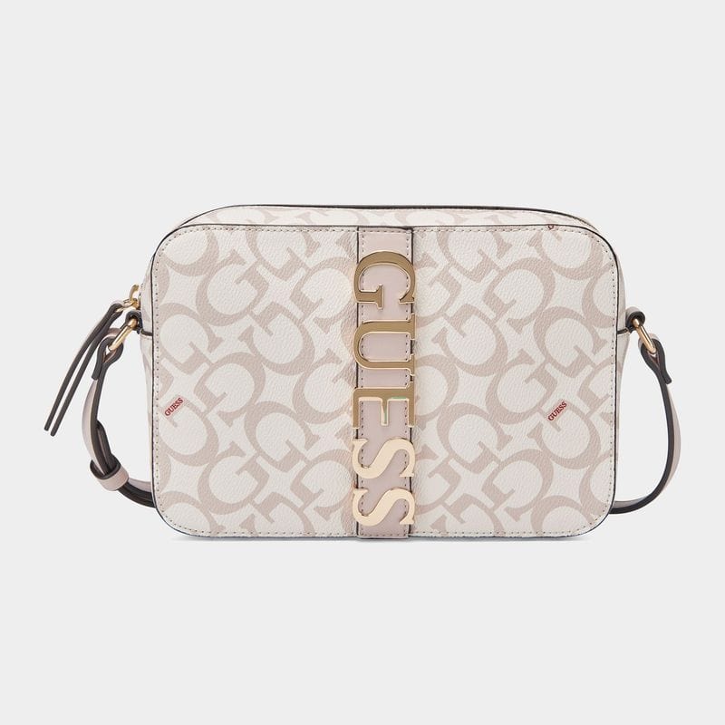 Guess Ladies Handbags Women's Guess White Garrick Camera Crossbody Bag (7508827504729)
