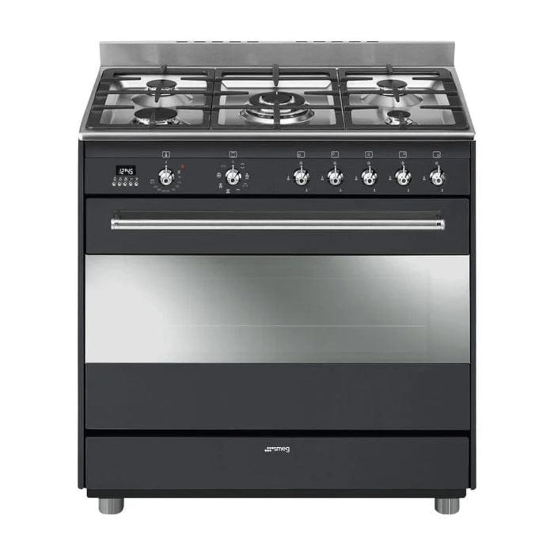 Smeg Gas Stove Smeg 90cm 5 Burner Black Gas Electric Stove SSA91MAA9 (7149399638105)
