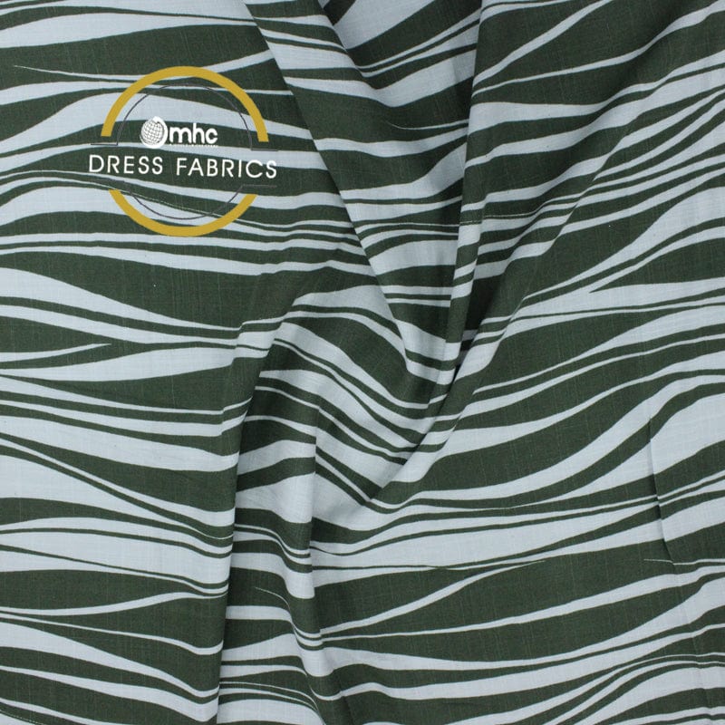 PRINTED RAYON Olive Printed Rayon Slub Spandex Fabric 150cm (6828930891865)