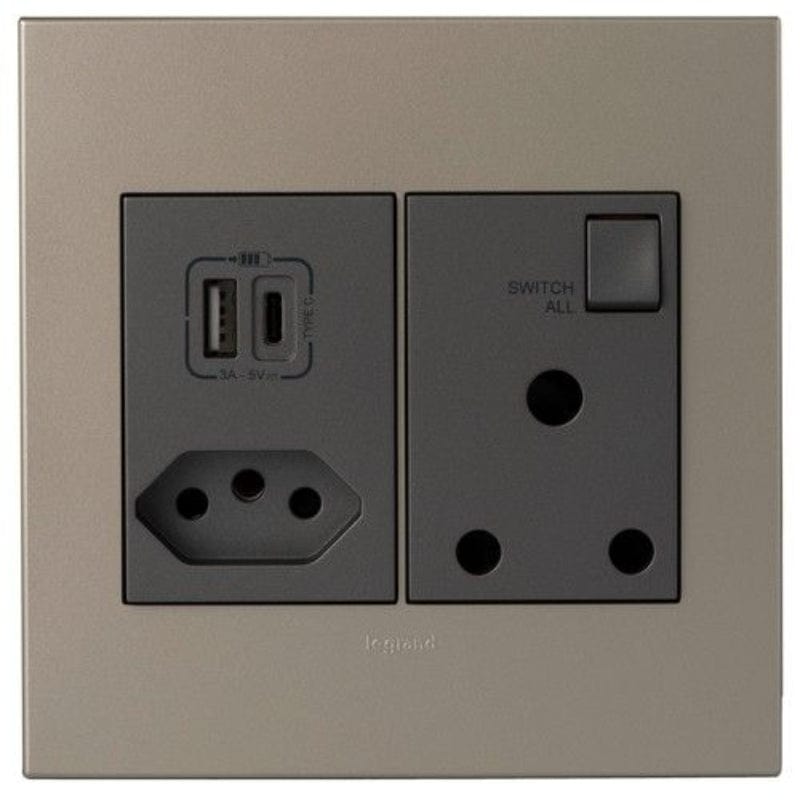 Legrand plugs Legrand Arteor PMONU44MCH RSA Sockets + Type A & C USB Monobloc 4X4 Champagne/Magnesium