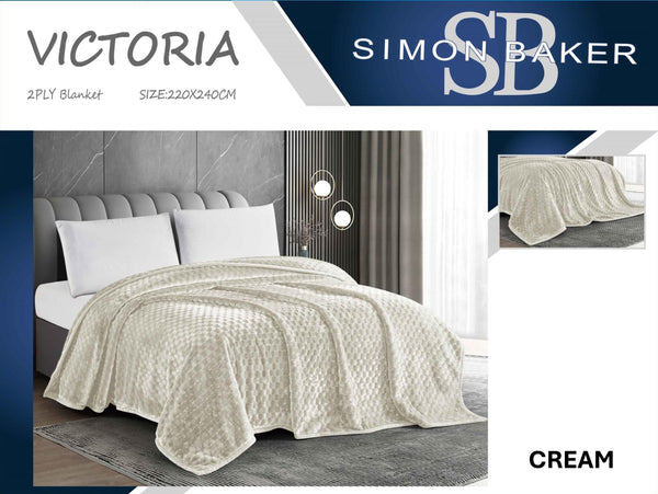 Simon Baker Victoria 2Ply Blanket 220x240 Cream
