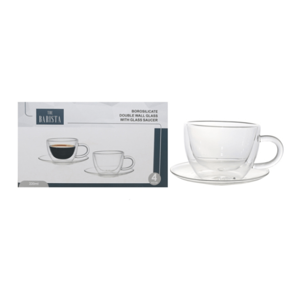The Barista MUG The Barista Double Wall Borosilicate 220ml Teacup & Saucer Glasses 2Pcs Set 10236 (7284860813401)