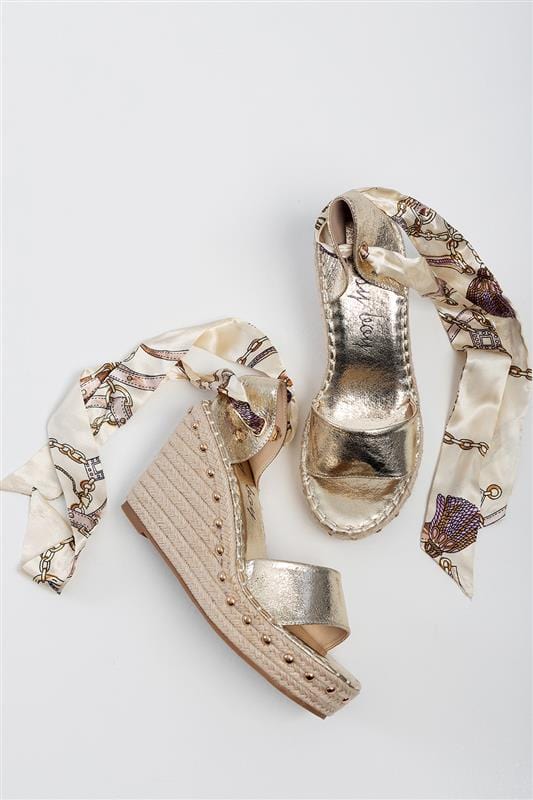 Sissy Boy Ladies Sandals Sissy Boy Spill The Tea Ladies Wedge Sandals Gold (7137906491481)