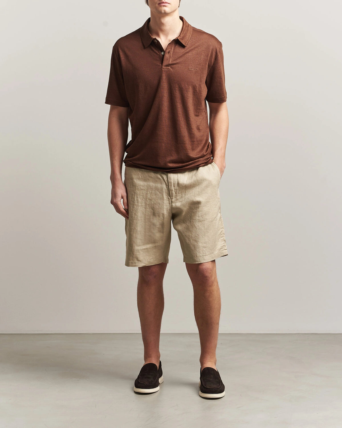 Gant Men's Linen Polo Short Sleeve- Mahogany Brown 2014034