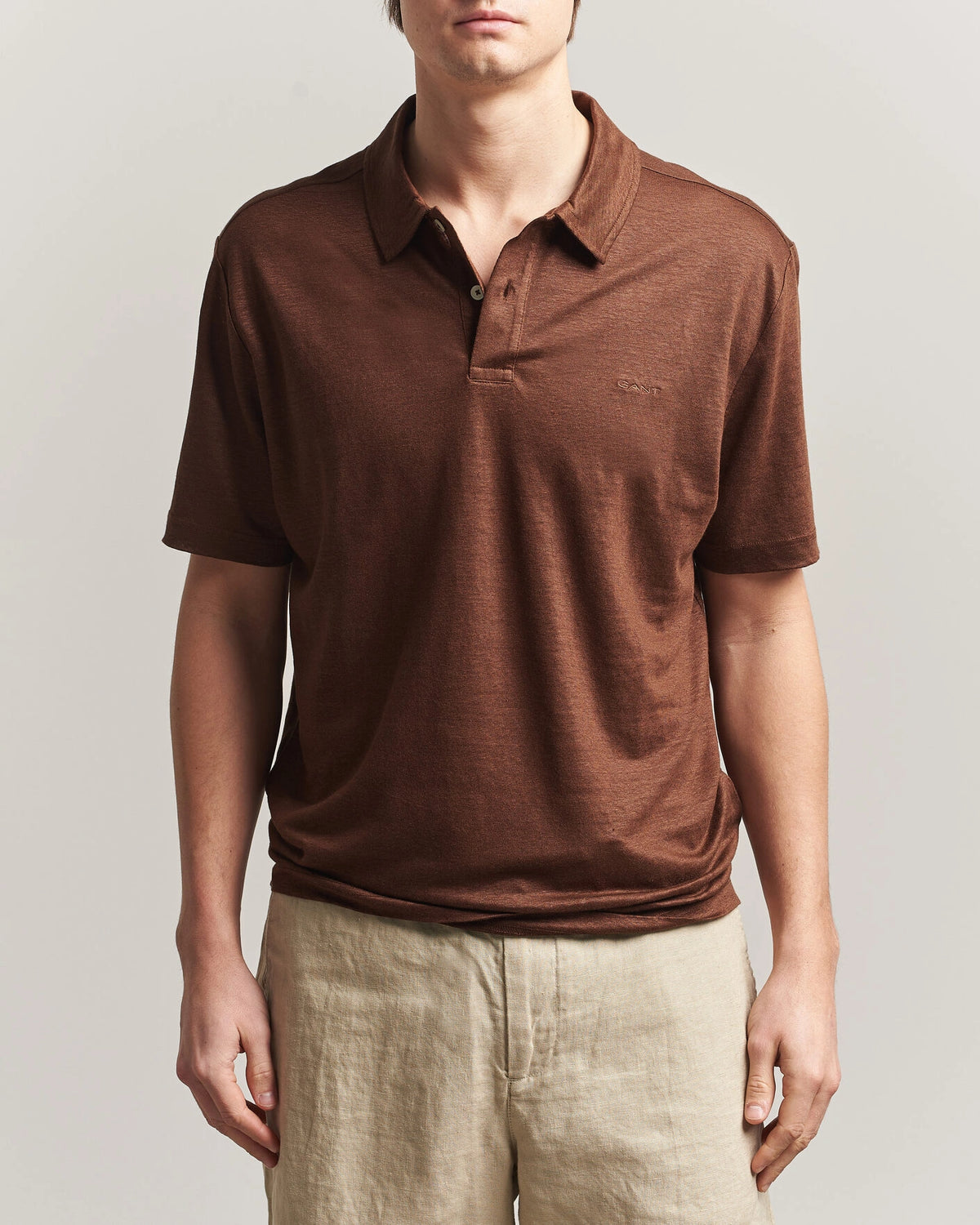 Gant Men's Linen Polo Short Sleeve- Mahogany Brown 2014034