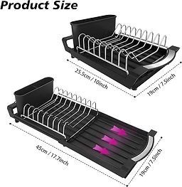 CH Adjustable Dish Drying Rack With Utensil Holder & Drip Tray Black CH1150.