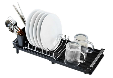 CH Adjustable Dish Drying Rack With Utensil Holder & Drip Tray Black CH1150