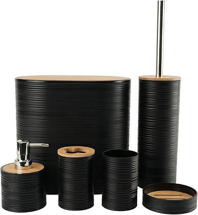 CH 6pc Bathroom Accessory Set With Bamboo Lids Black CH1600