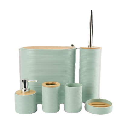 CH 6pc Bathroom Accessory Set With Bamboo Lids Light Green CH1603