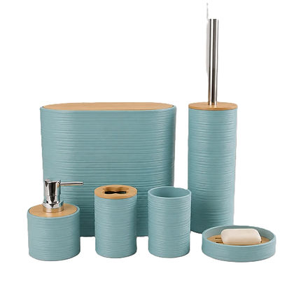 CH 6pc Bathroom Accessory Set With Bamboo Lids Dark Green CH1604
