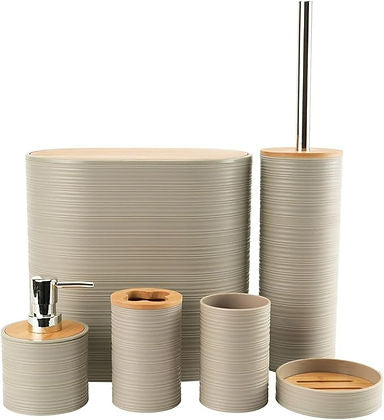 CH 6pc Bathroom Accessory Set With Bamboo Lids Black CH1600
