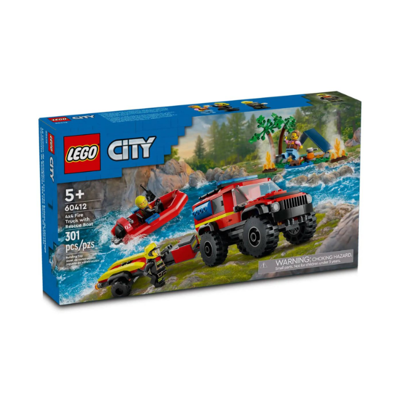 LEGO® City 4x4 Fire Engine with Rescue Boat Building Toy Cars 301 Pieces 60412