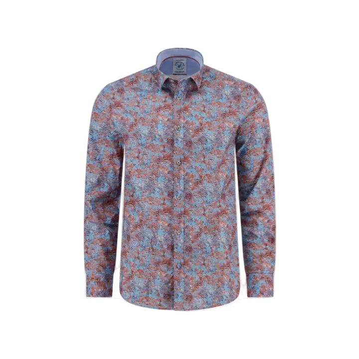 A Fish Named Fred Men's Shirt Watercolor Lily-Burnt Orange 33.001