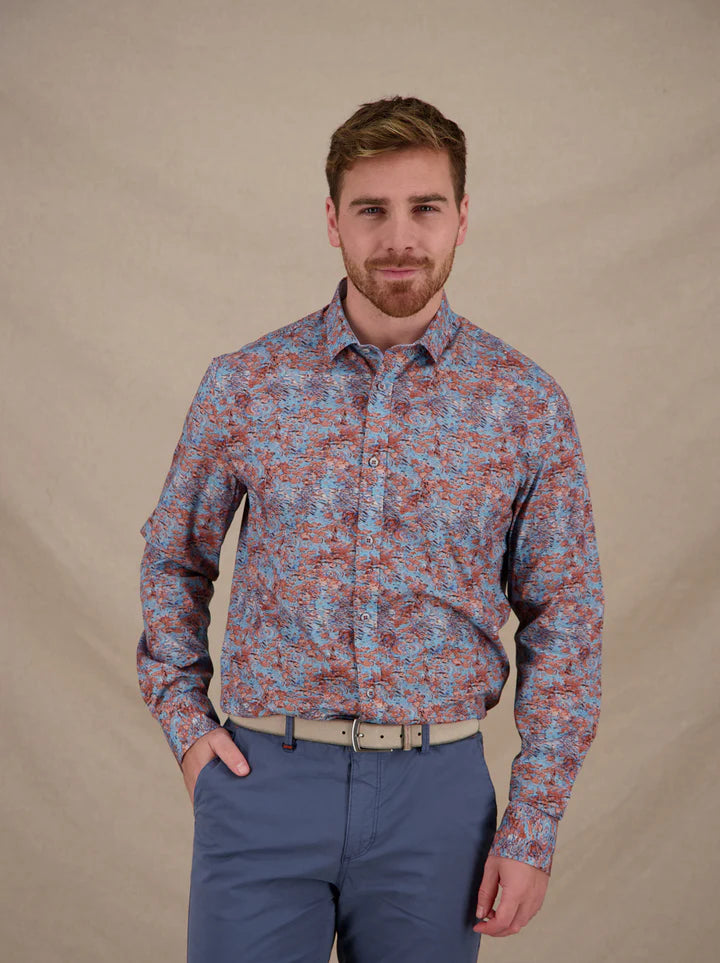 A Fish Named Fred Men's Shirt Watercolor Lily-Burnt Orange 33.001