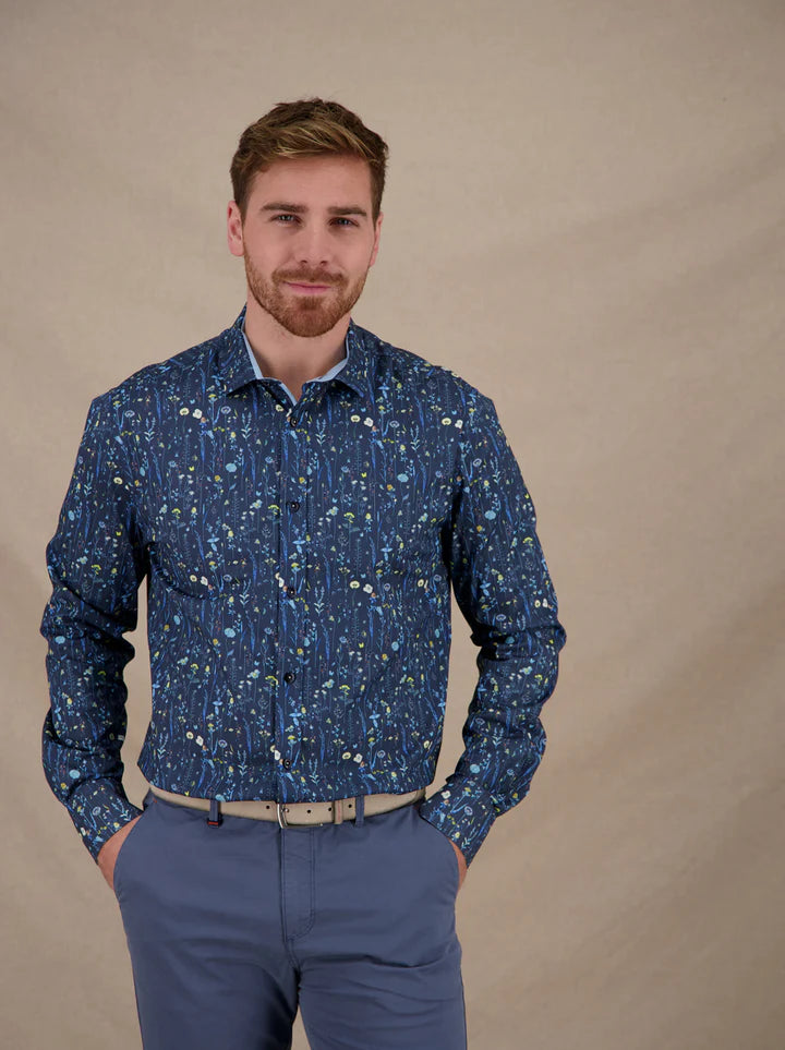 A Fish Named Fred Men's Shirt Wild Flowers-Navy 33.003.