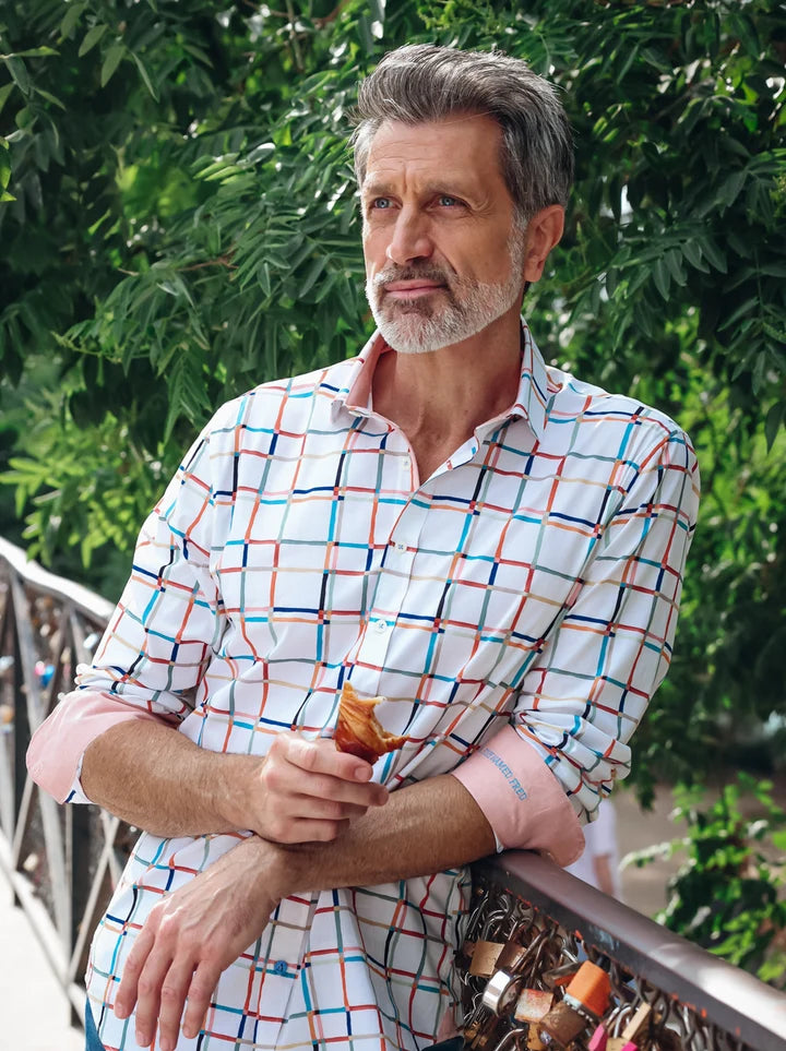 A Fish Named Fred Men's Shirt Line Art -Multi White 33.013