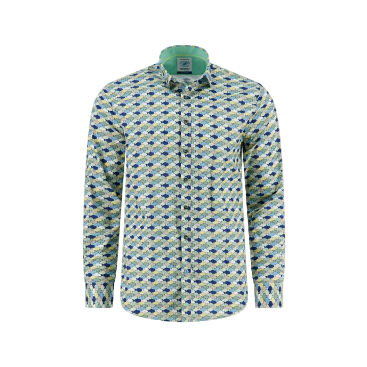 A Fish Named Fred Men's Graphic Fish Shirt-MultiColor Green 33.019