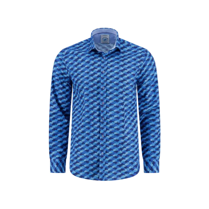 A Fish Named Fred Men's Graphic Fish Shirt-Cobalt Blue 33.019