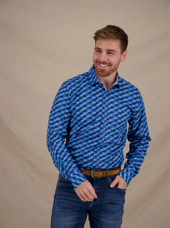 A Fish Named Fred Men's Graphic Fish Shirt-Cobalt Blue 33.019