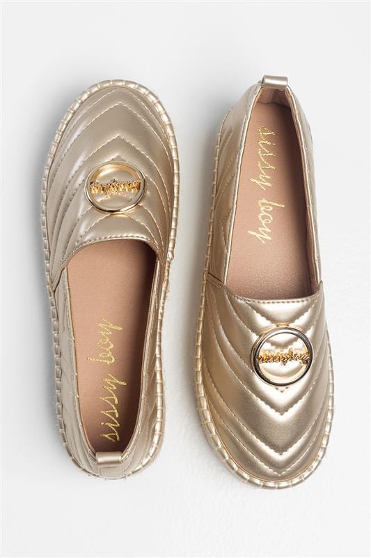 Sissyboy Size 3 Sissyboy Ladies Quilted Espadrille Gold Shoes (7348233535577)
