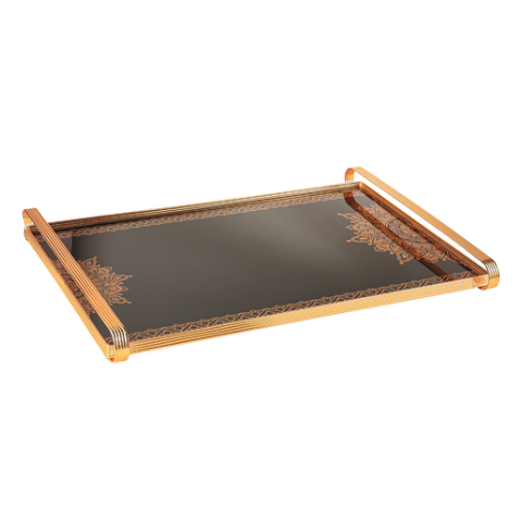 Tazzy Gold Metal Tray With Glass Base SGN3464.