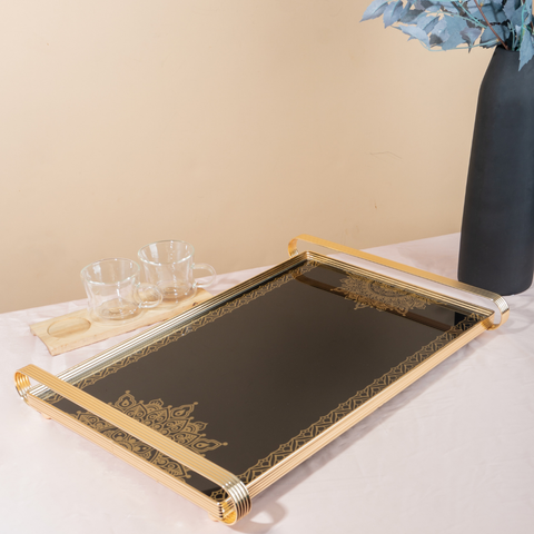 Tazzy Gold Metal Tray With Glass Base SGN3464.