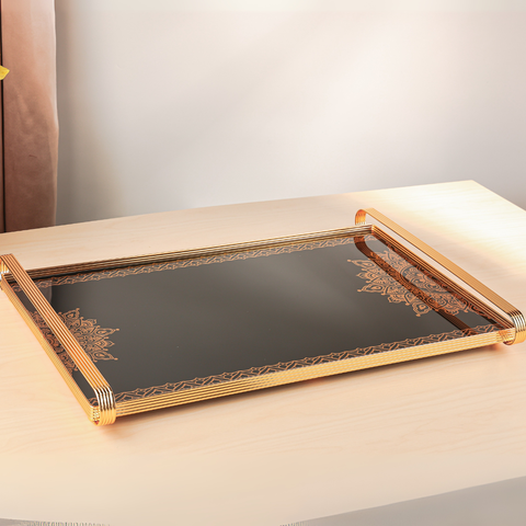 Tazzy Gold Metal Tray With Glass Base SGN3464.