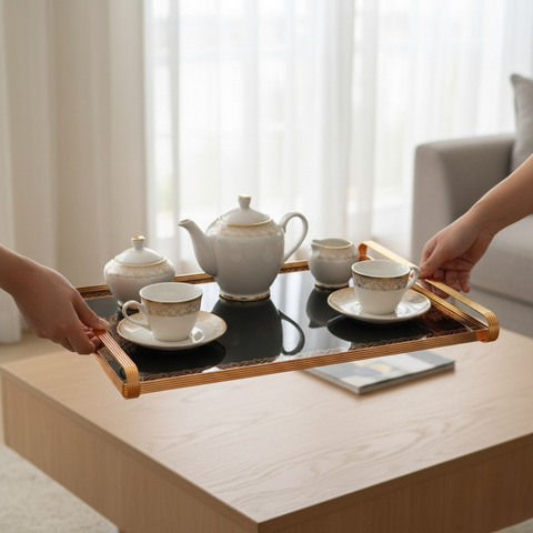 Tazzy Gold Metal Tray With Glass Base SGN3464.