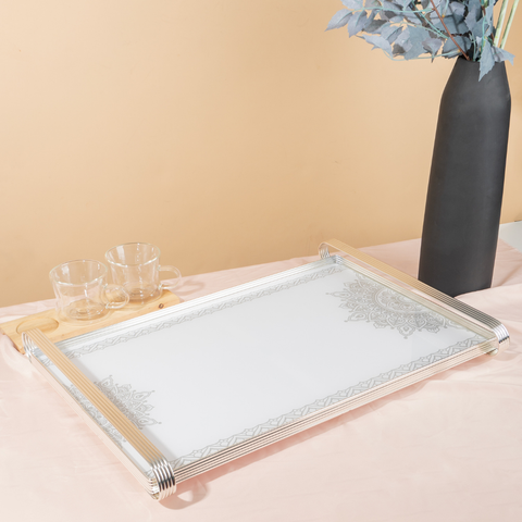 Tazzy Silver Metal Tray With Glass Base SGN3465.