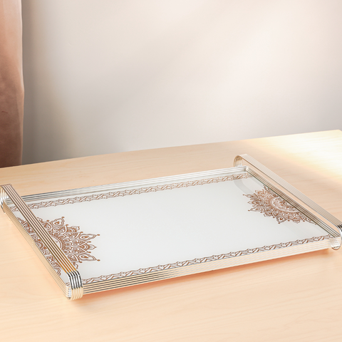 Tazzy Silver Metal Tray With Glass Base SGN3465.