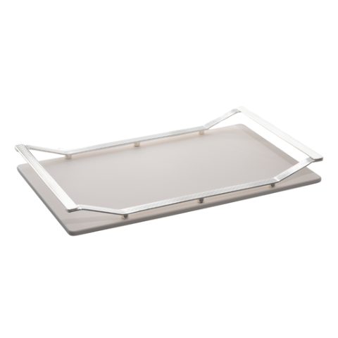 Tazzy Silver Metal Tray With Wooden Base SGN3466.