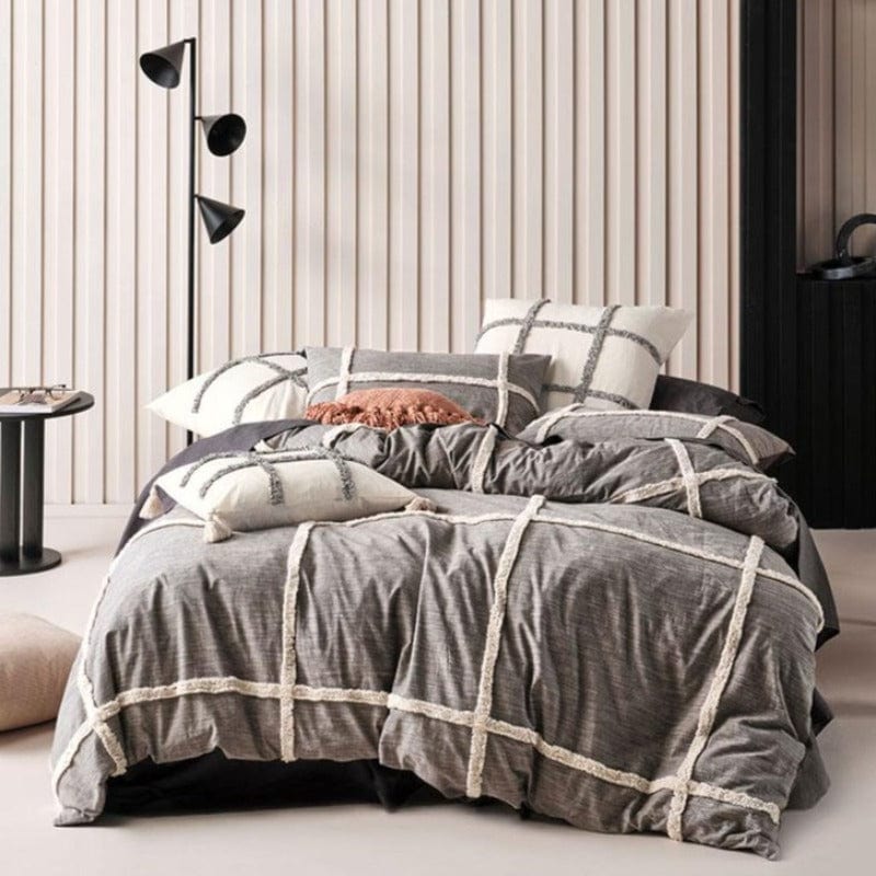 Linen Language Duvet Cover Linen House Black Lyndon Duvet Cover Set (2061843333209)