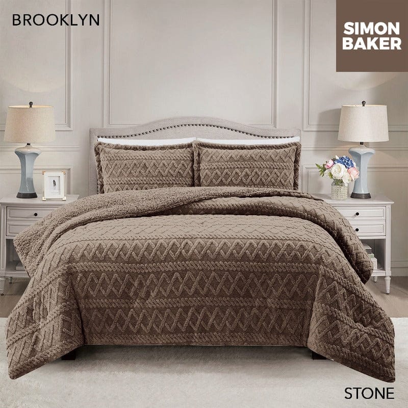 SIMON BAKER Comforter Sets Simon Baker Brooklyn Luxury Jacquard Comforter Set With Sherpa Queen Stone