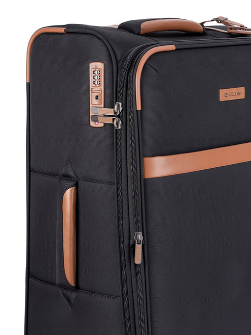 Cellini Monte Carlo 4 Wheel  Trolley Case-Black/Tan