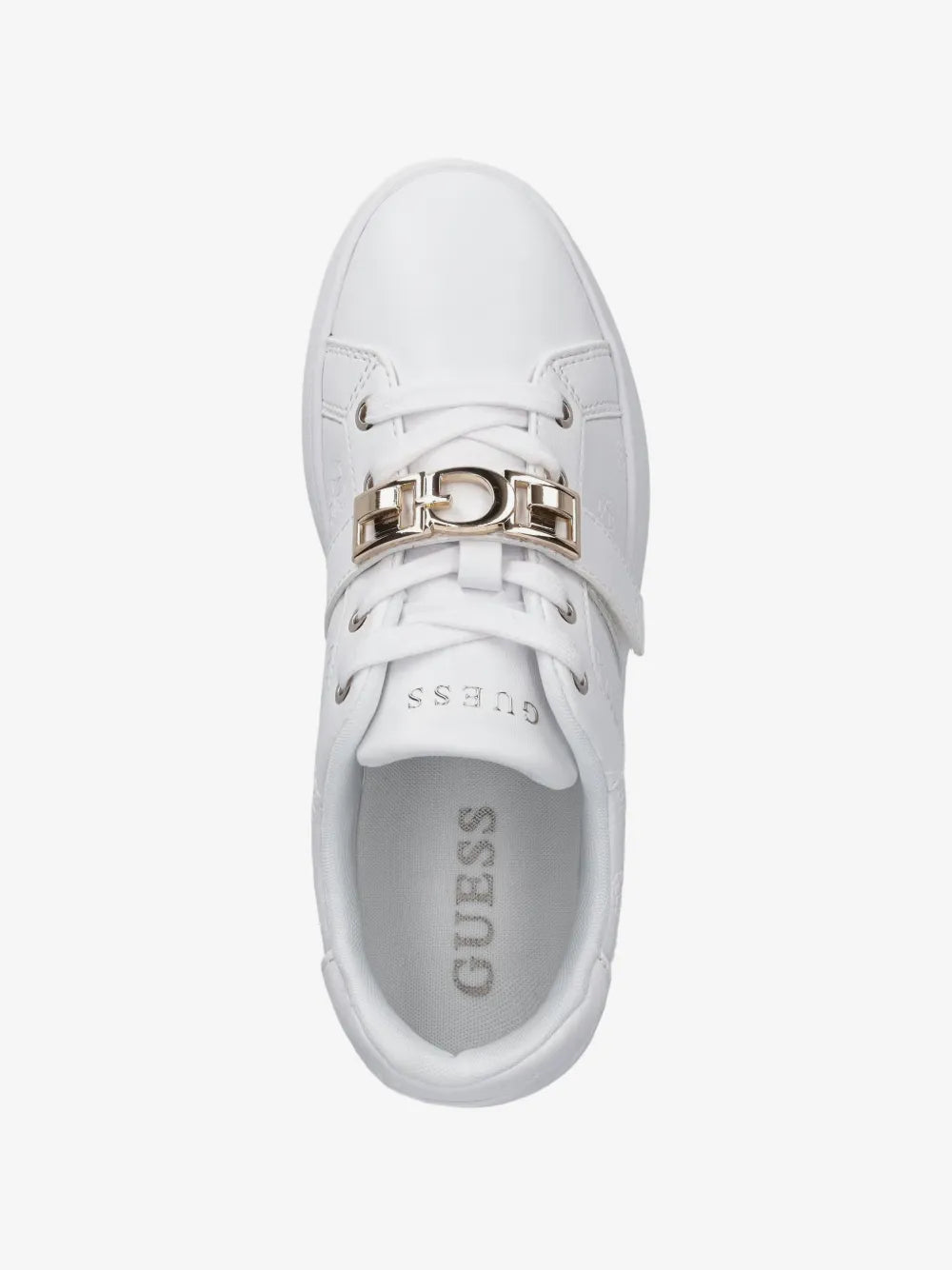 Guess Women's Jamisn Logo-Embossed Buckle Sneaker -White GM19621