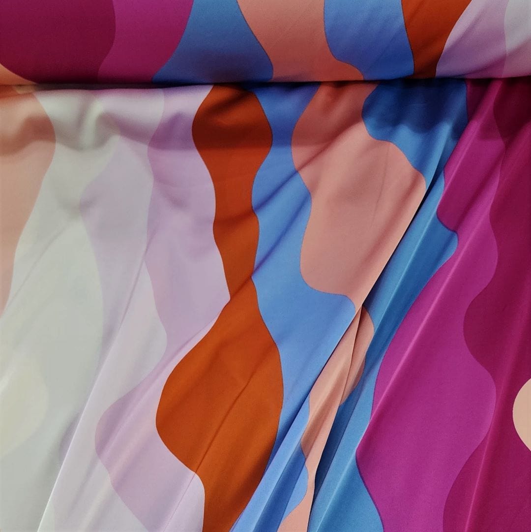 SATIN Dress Fabrics Printed Dull Satin Fabric Pink/Orange Wave 150cm (7313894899801)