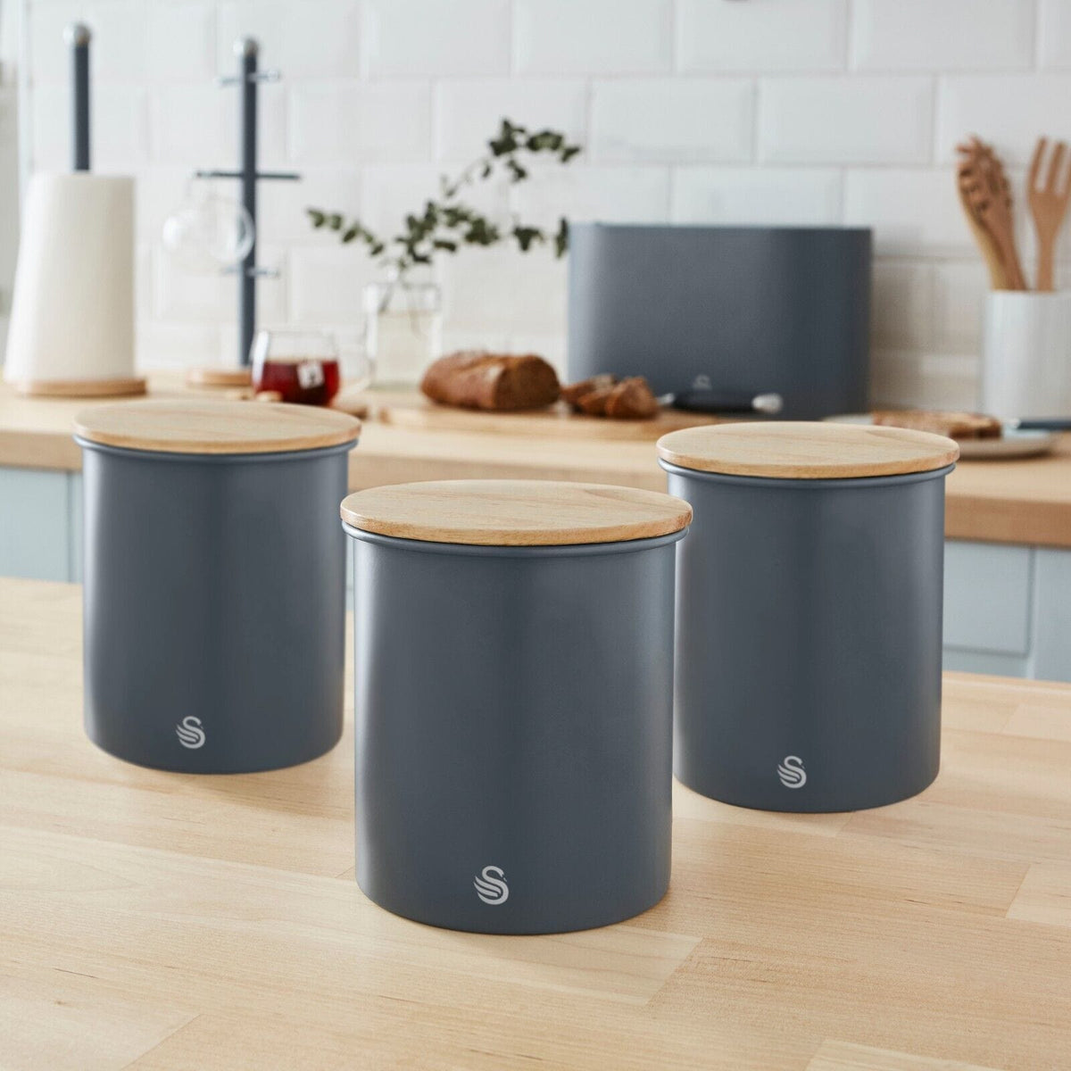 Swan Towel Pole Swan Nordic Grey Bread Bin & Canisters Matching Kitchen Set SNR2HW (7468238930009)