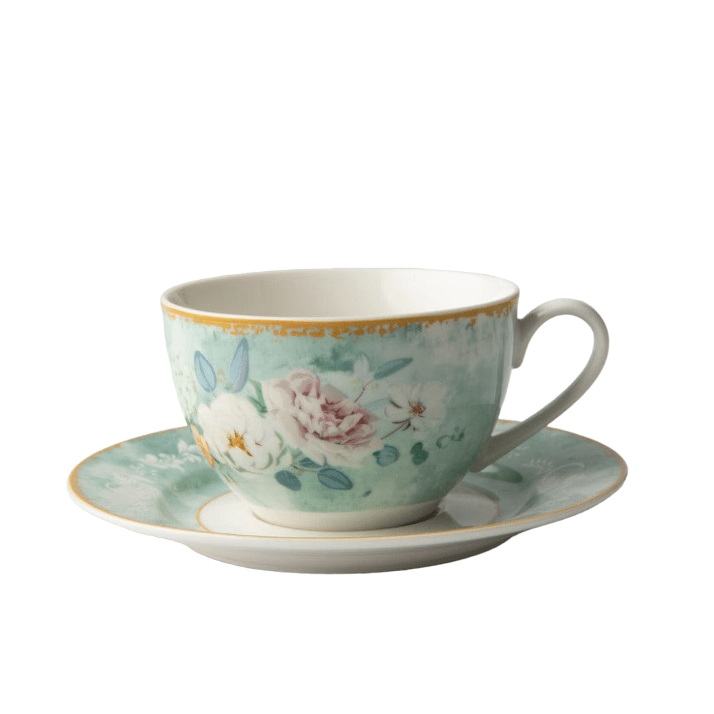 Jenna Clifford Bowls Jenna Clifford Green Floral Cup & Saucer Set Of 4 (2061542588505)