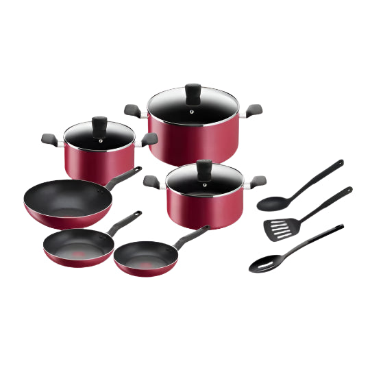 Tefal Super Cook Non-Stick 12 Piece Cookware Set Red B460SC84