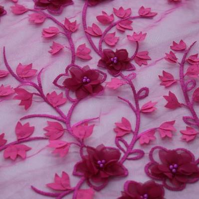 3D LACE Dress Fabrics Cerise 3D Floral Bridal Lace