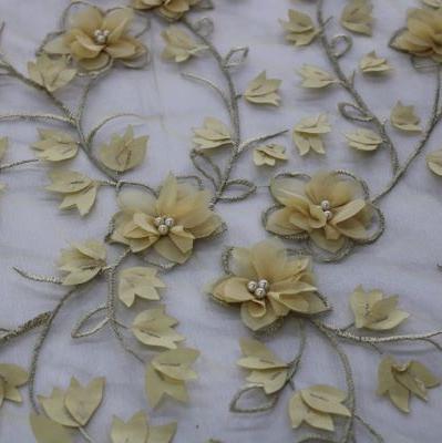 3D LACE Dress Fabrics Champaigne 3D Floral Bridal Lace (7780727881817)