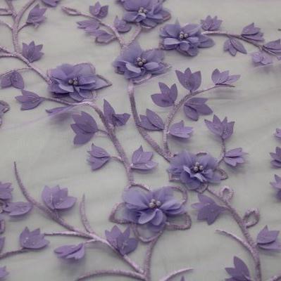 3D LACE Dress Fabrics LIlac 3D Floral Bridal Lace