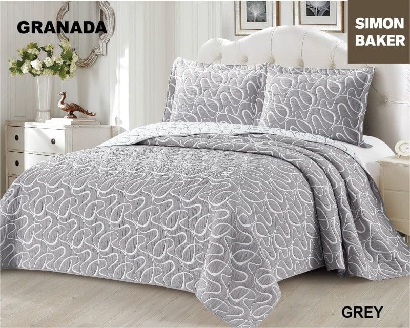 SIMON BAKER BEDSPREAD Queen: 250x270cms plus 2 Pillowcases Simon Baker Granada Jacquard Bedspread Grey (6595047784537)