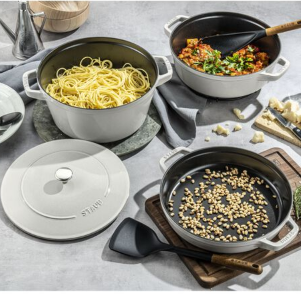 Staub Cast Iron Stackable Cookware Set 4 Piece White Truffle STB14582410.