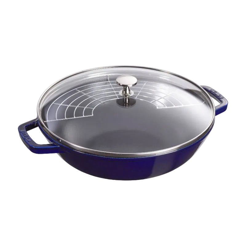 Staub Cast Iron Wok With Glass Lid-30cm Dark Blue STB13.
