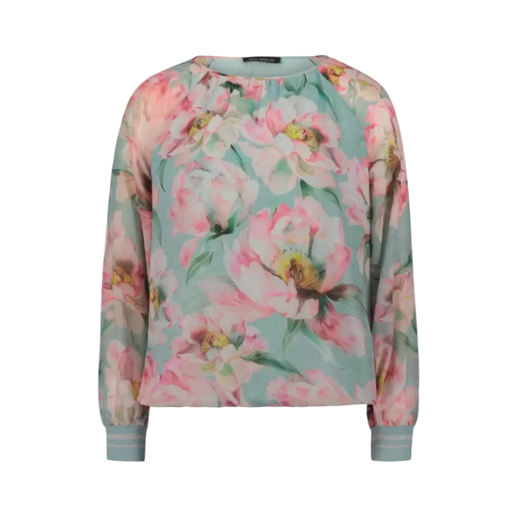 Betty Barclay Ladies Floral Blouse Loose Fit-Mint/Rose 8028/1844