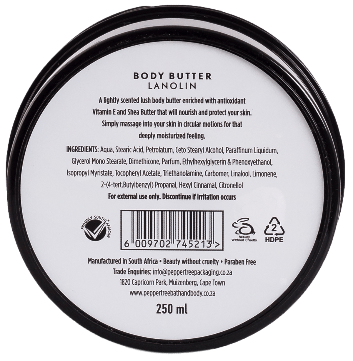 Pepper Tree SOAP DISH Body Essentials Lanolin Body Butter 250ml (7225311559769)