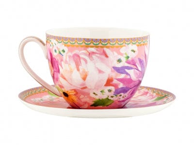 Maxwell & Williams MUGS Maxwell & Williams Dahlia Daze Breakfast Cup & Saucer 400ML Pink 400ml HV0356 (4719877324889)