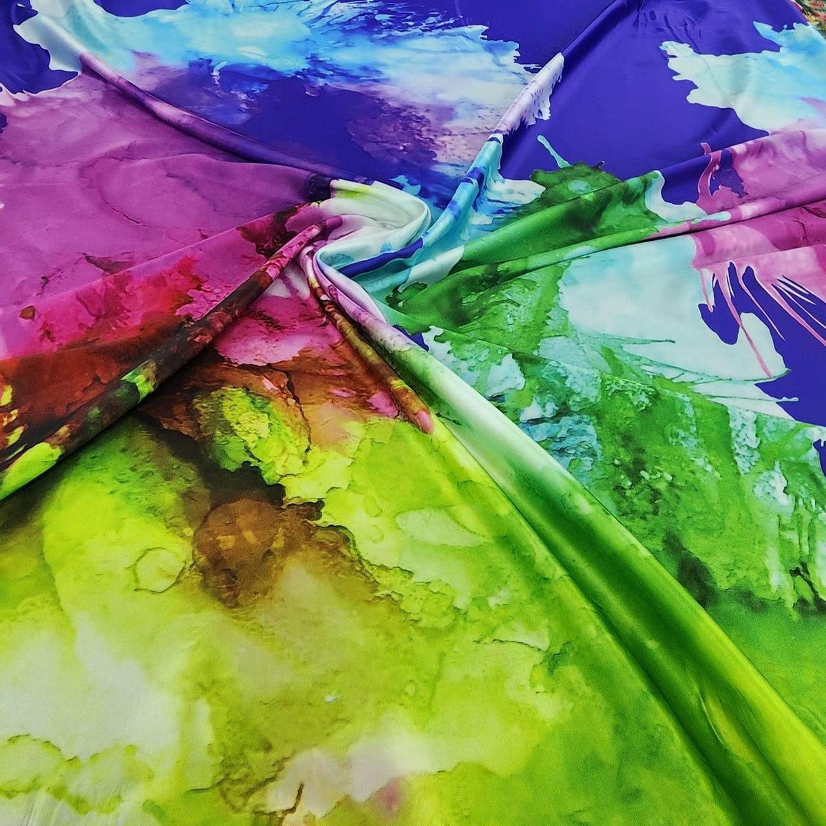 PRINTED ARMANI SATIN Dress Fabrics Blue Printed Armani Satin Fabric 150cm (7510767009881)