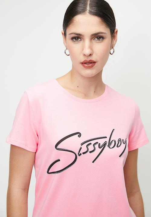 Sissy Boy Ladies T shirts Sissy Boy Lucille: Regular Fit Multi-Technique Logo Top - Bubblegum Pink (7783304855641)